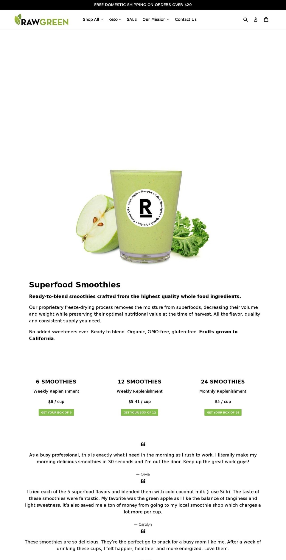 rawgreen.com shopify website screenshot