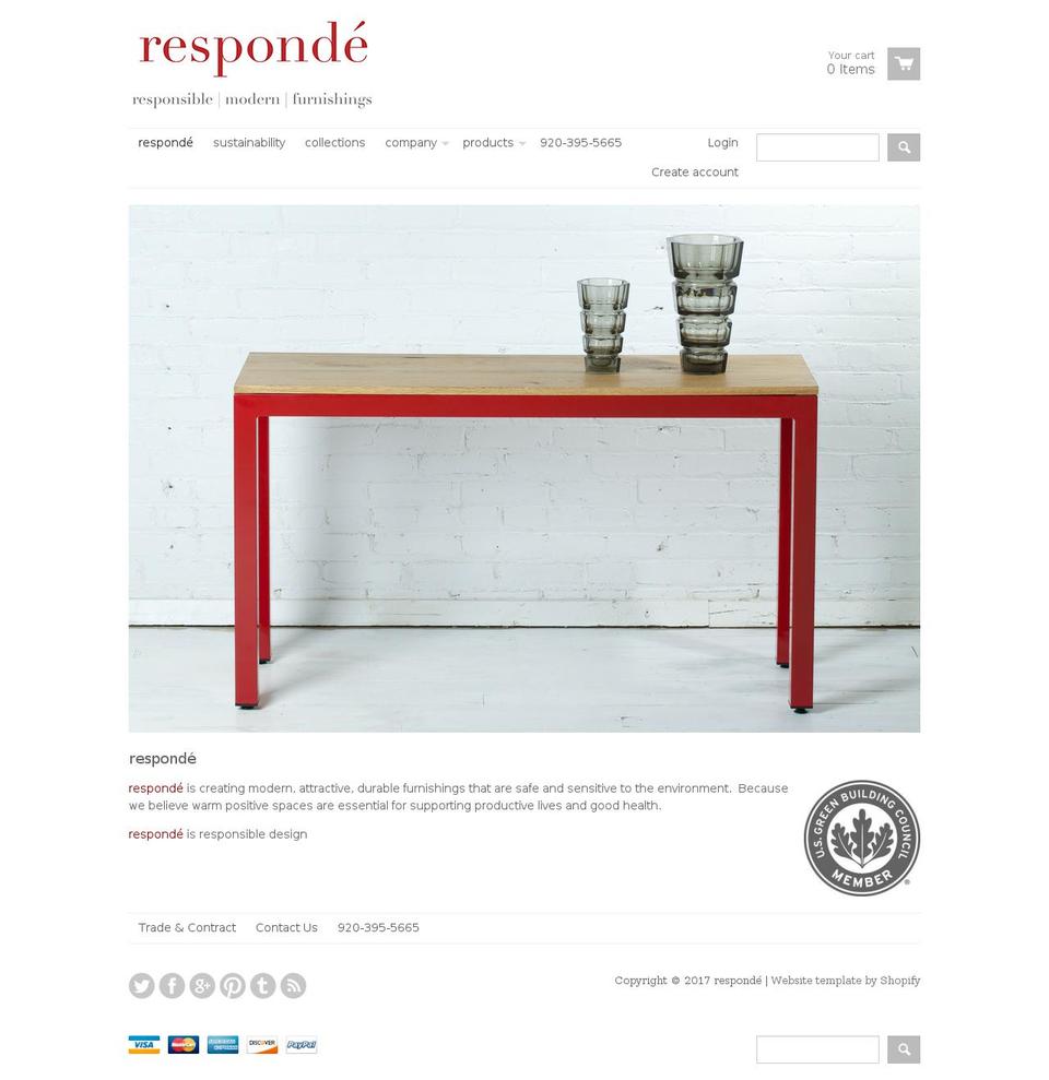 React Shopify theme site example respondefurnishings.com