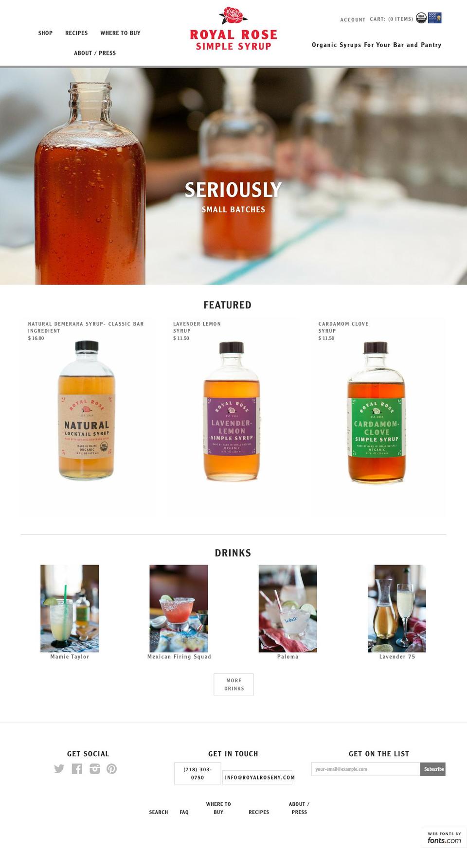 royalrosesyrups.com shopify website screenshot