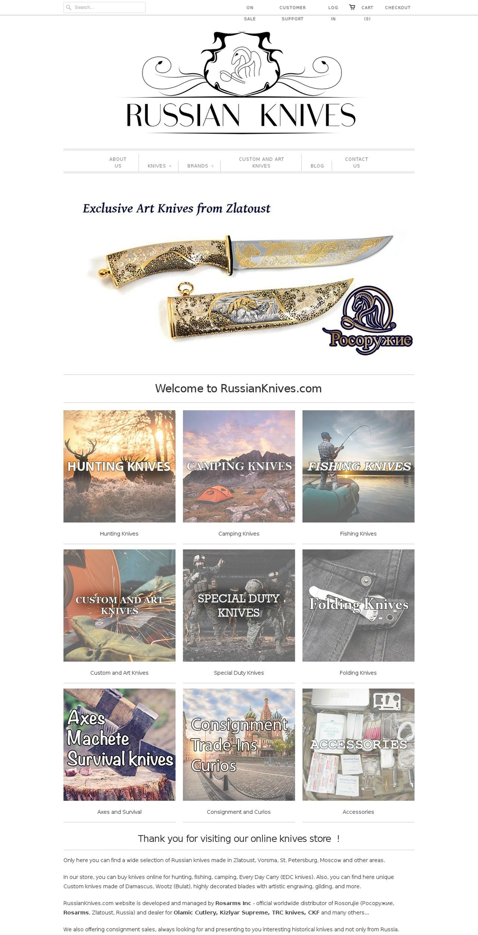 Responsive Shopify theme site example russianknives.com