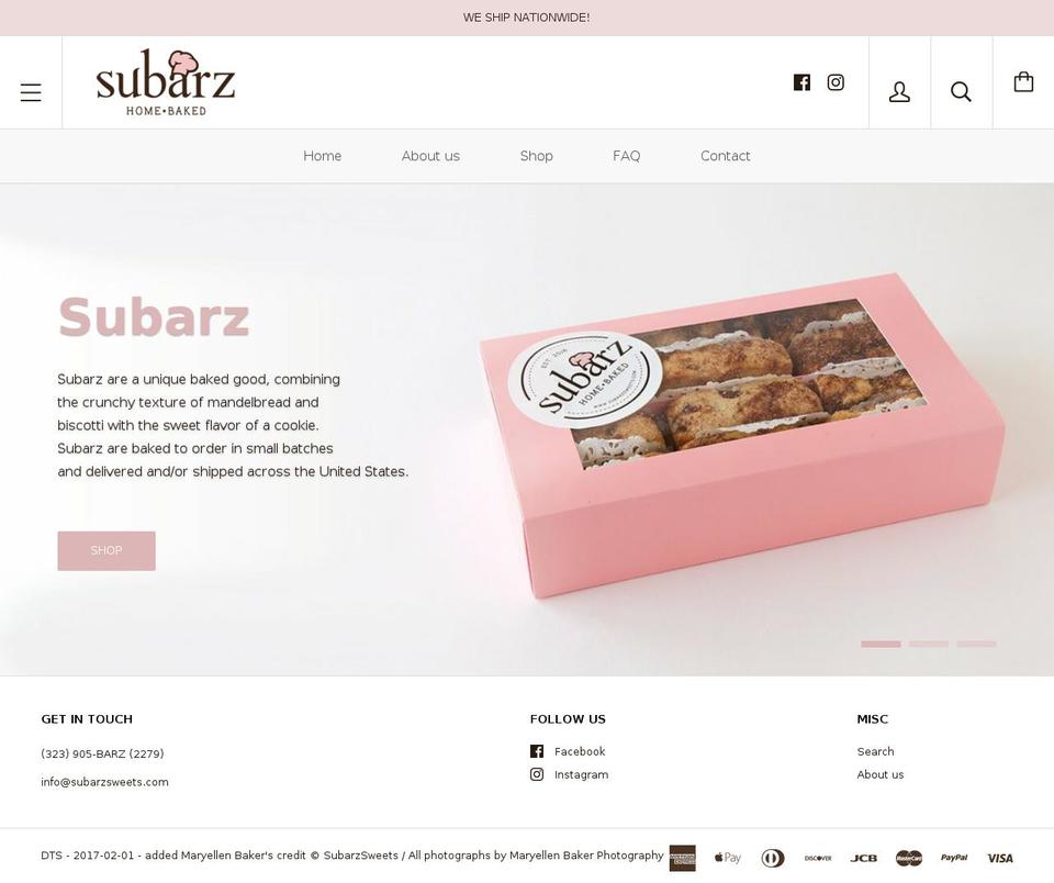 subarzsweets.com shopify website screenshot