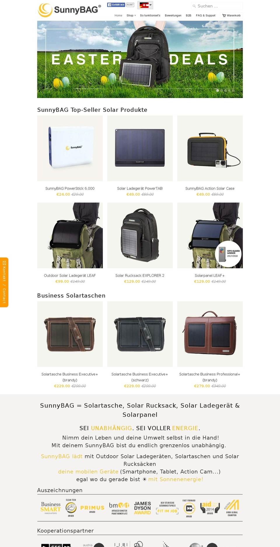 Focal Shopify theme site example sunnybag.at