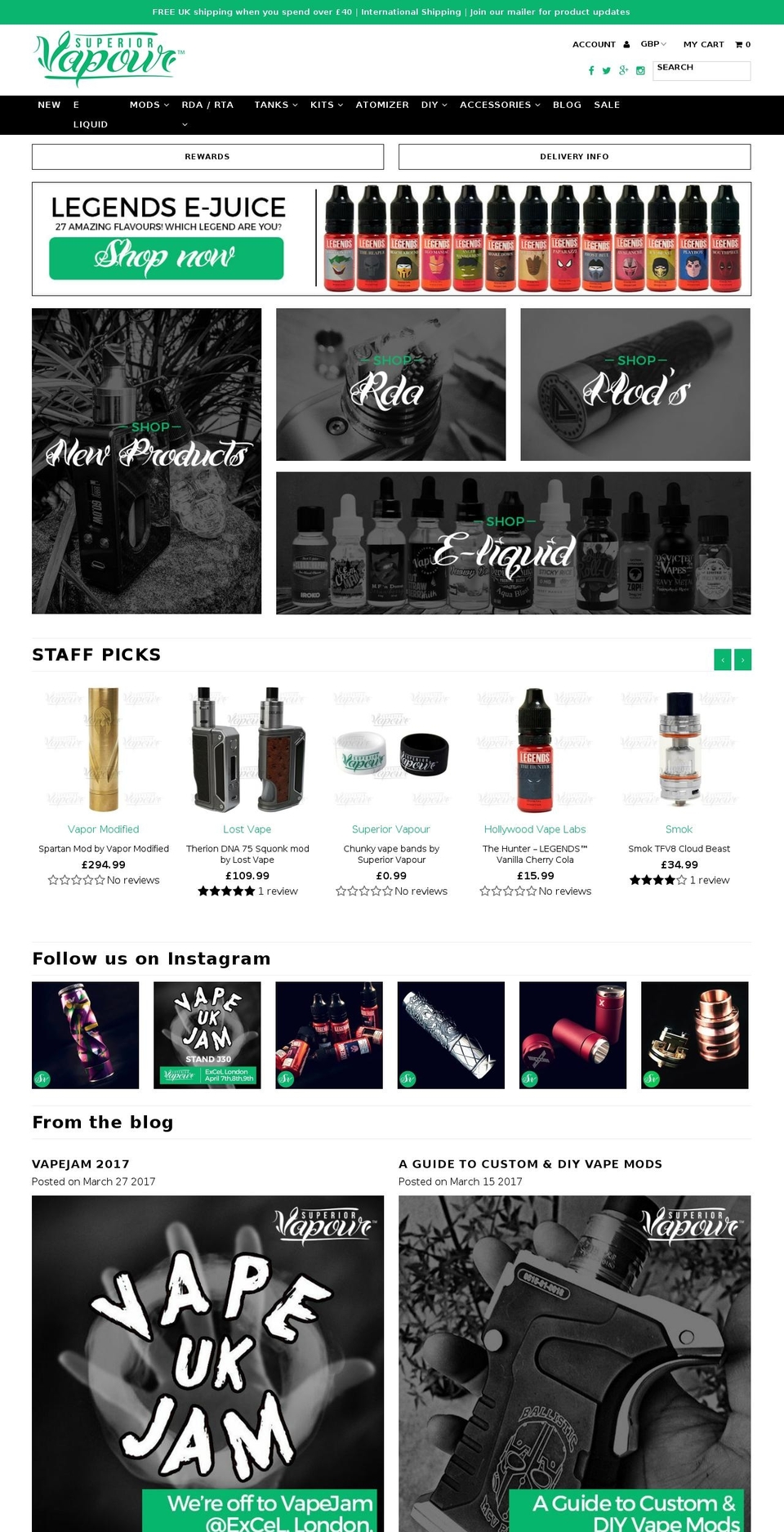 superiorvapour.com shopify website screenshot