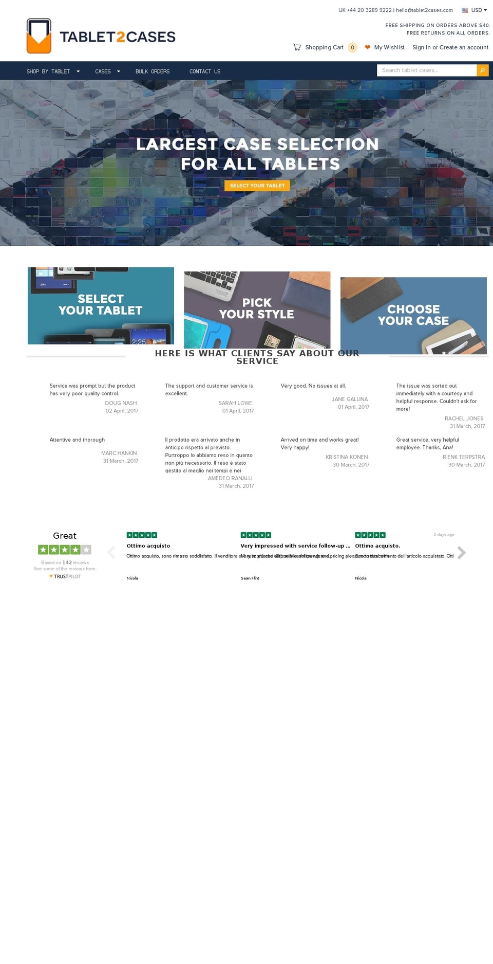 tablet2cases.com shopify website screenshot