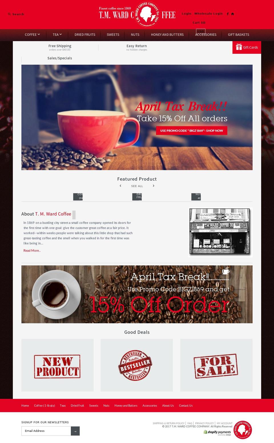tmwardcoffee.com shopify website screenshot