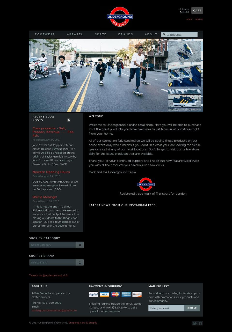 undergroundskateshop.com shopify website screenshot