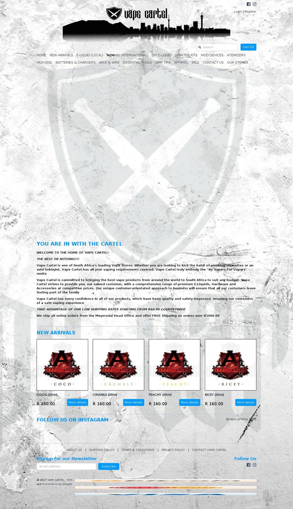 vapecartel.co.za shopify website screenshot