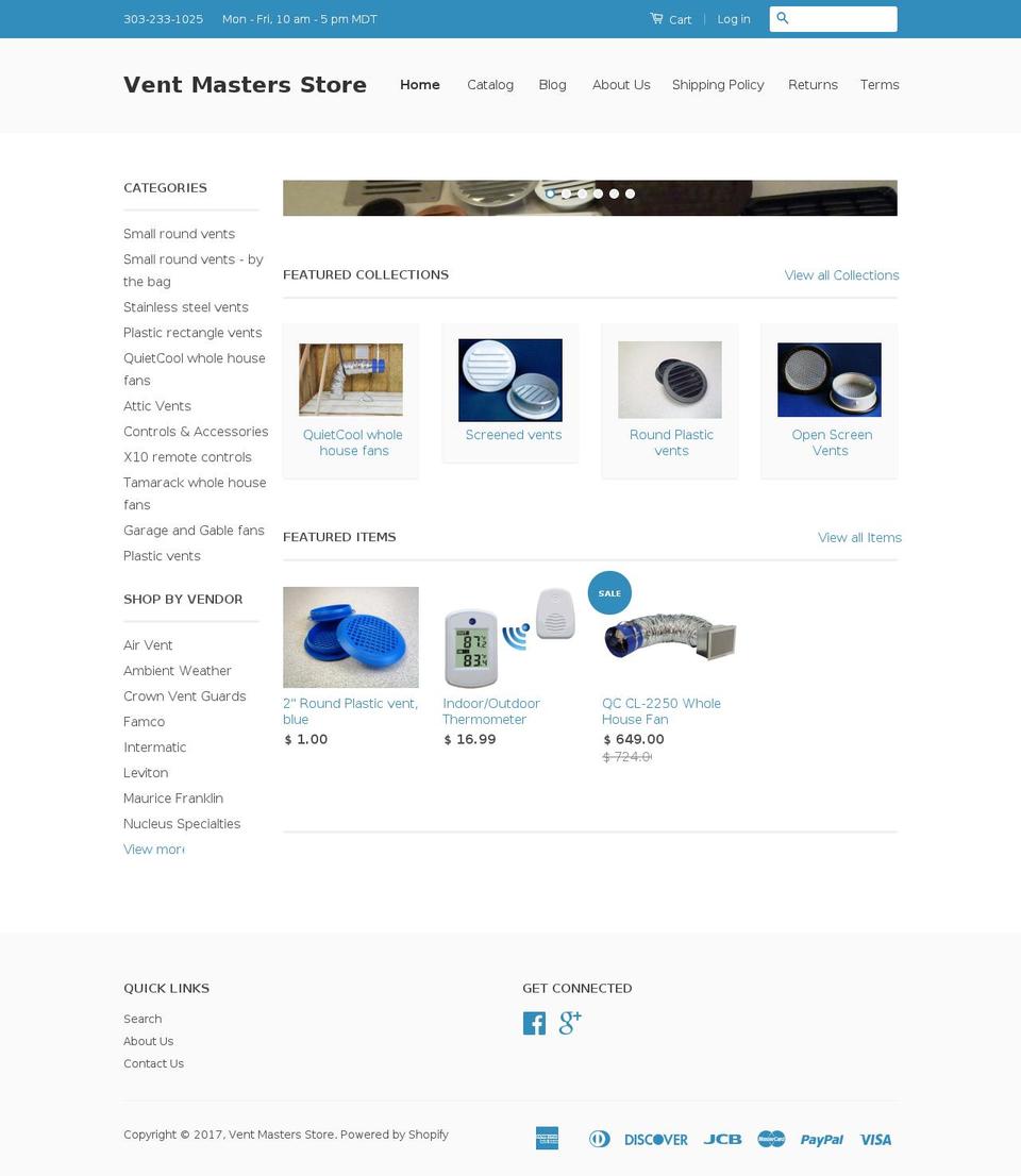 ventmastersstore.com shopify website screenshot