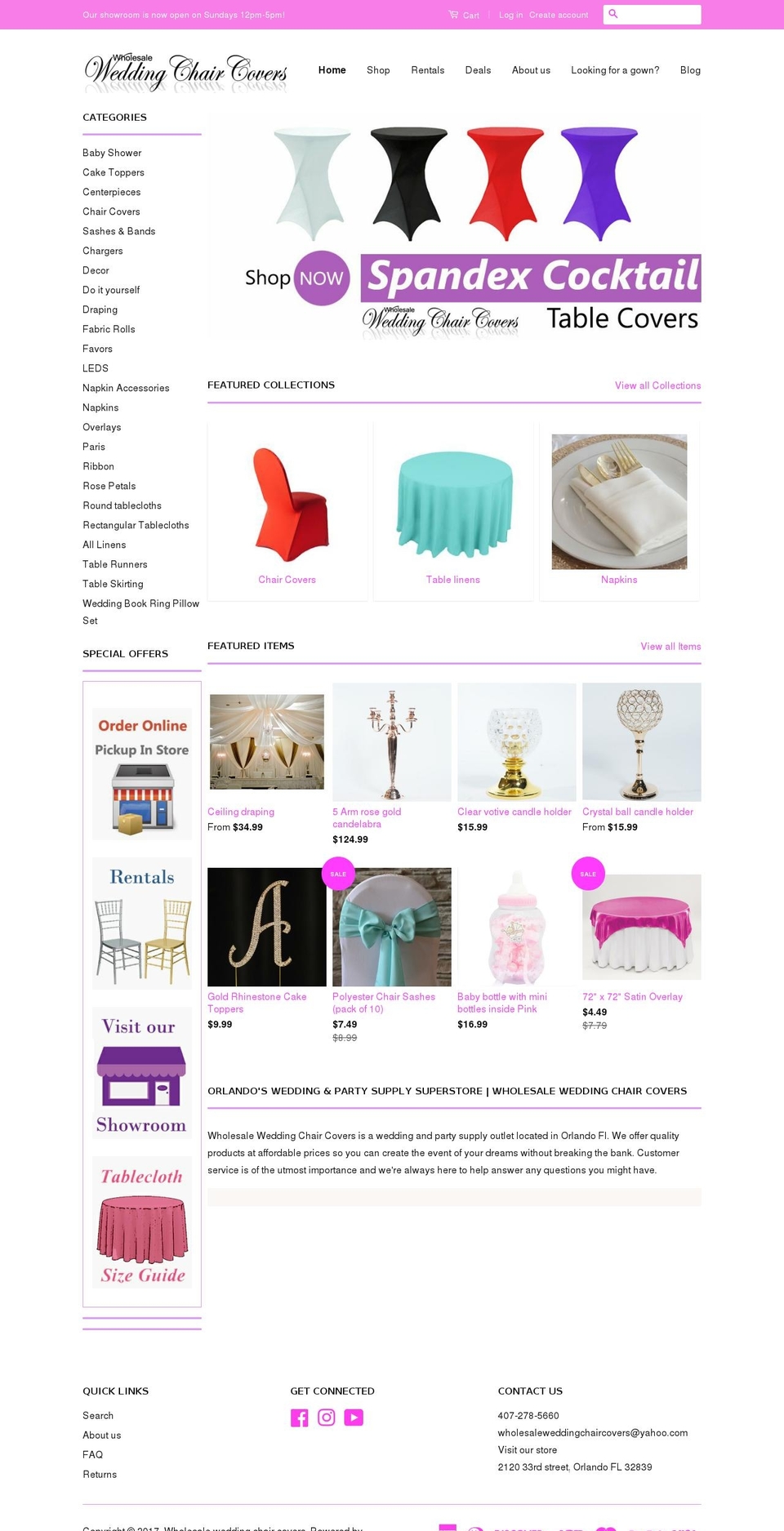 wholesaleweddingchaircovers.com shopify website screenshot