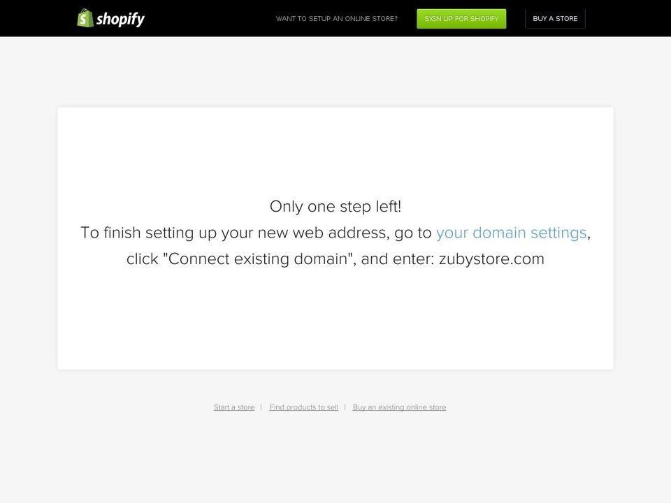 zubystore.com shopify website screenshot